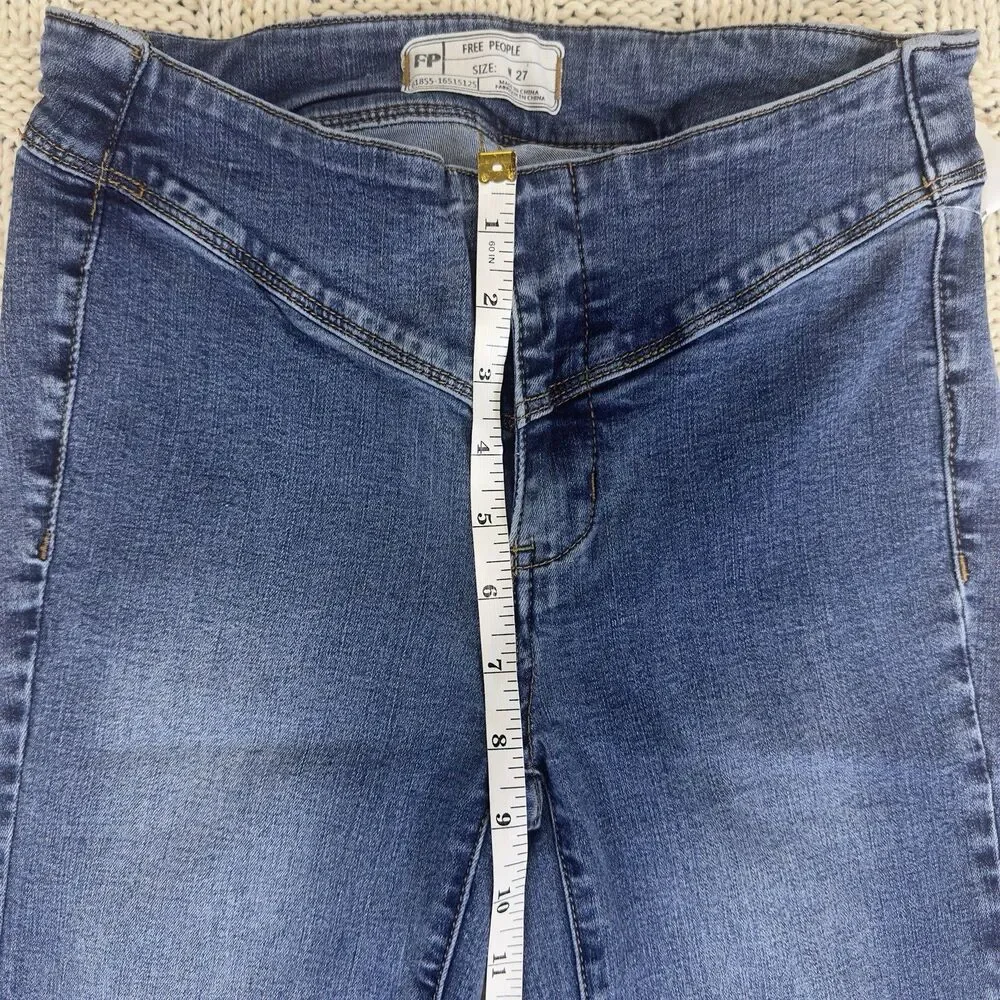 Free People Flare Bell Bottom Jeans Women’s 27 Blue Stretch Mid Rise Boho